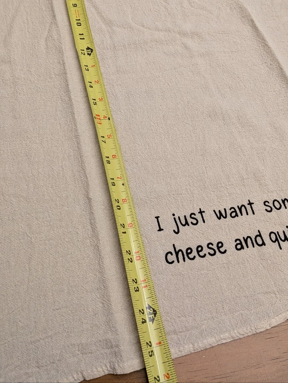 Cute Cream Cotton Kitchen Dish Drying Towel with 'Cheese and Quiet' Text